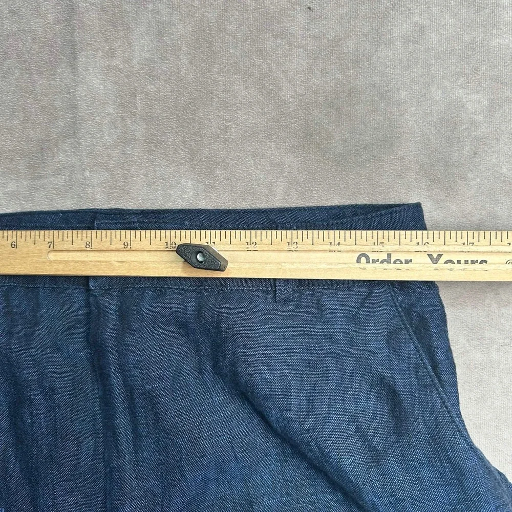 Zara Women XL Blue Linen Wide Leg High Rise Cropped Trousers Pants